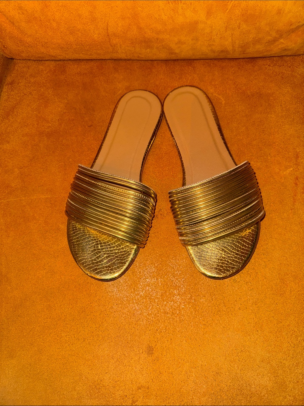 Women’s Metallic Gold Slide Sandals - Sleek Slip-On Comfort